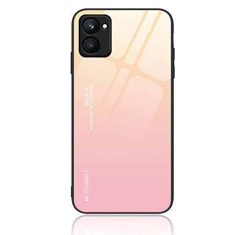 Realme C33用ハイブリットバンパーケース プラスチック 鏡面 虹 グラデーション 勾配色 カバー JM1 Realme ピンク