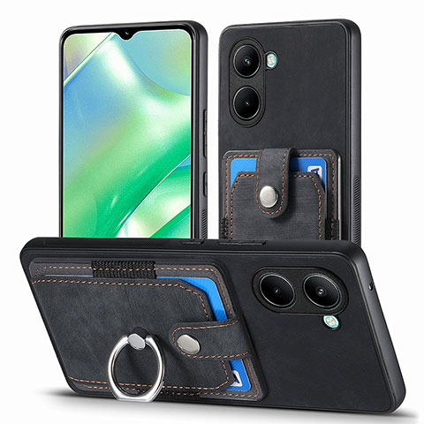 Realme C33用シリコンケース ソフトタッチラバー レザー柄 カバー SD1 Realme ブラック