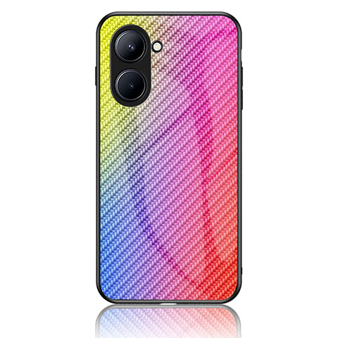 Realme C33用ハイブリットバンパーケース プラスチック 鏡面 虹 グラデーション 勾配色 カバー LS2 Realme ピンク