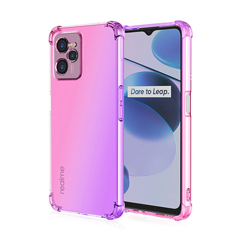 Realme C35用極薄ソフトケース グラデーション 勾配色 クリア透明 Realme ローズレッド