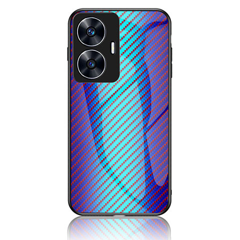 Realme C55用ハイブリットバンパーケース プラスチック 鏡面 虹 グラデーション 勾配色 カバー LS2 Realme ネイビー