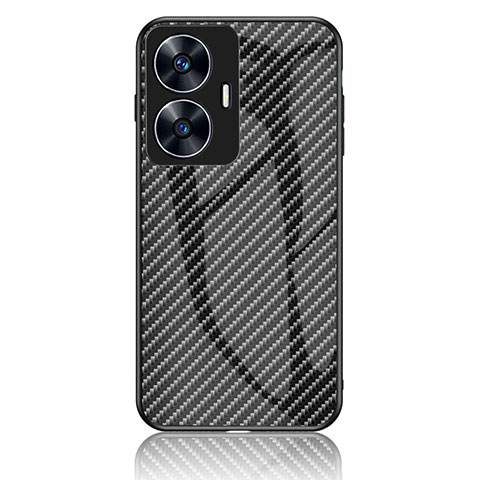 Realme C55用ハイブリットバンパーケース プラスチック 鏡面 虹 グラデーション 勾配色 カバー LS2 Realme ブラック