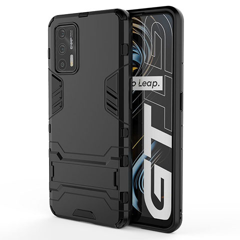 Realme GT 5G用ハイブリットバンパーケース スタンド プラスチック 兼シリコーン カバー KC1 Realme ブラック