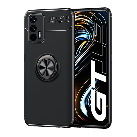 Realme GT 5G用極薄ソフトケース シリコンケース 耐衝撃 全面保護 アンド指輪 マグネット式 バンパー SD2 Realme ブラック