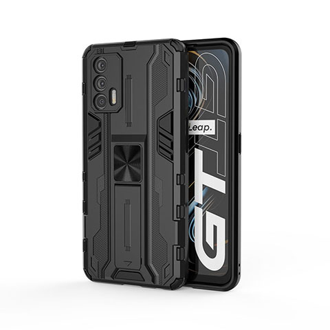 Realme GT 5G用ハイブリットバンパーケース スタンド プラスチック 兼シリコーン カバー マグネット式 KC1 Realme ブラック