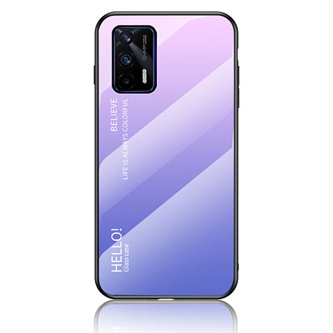 Realme GT 5G用ハイブリットバンパーケース プラスチック 鏡面 虹 グラデーション 勾配色 カバー LS1 Realme ラベンダー