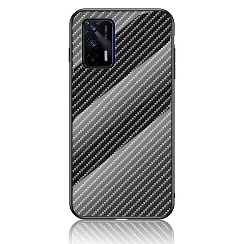 Realme GT 5G用ハイブリットバンパーケース プラスチック 鏡面 虹 グラデーション 勾配色 カバー LS2 Realme ブラック