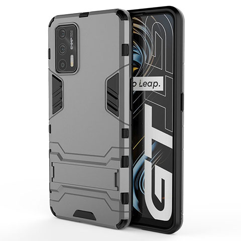 Realme GT Neo 5G用ハイブリットバンパーケース スタンド プラスチック 兼シリコーン カバー KC1 Realme グレー