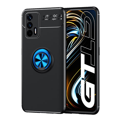 Realme GT Neo 5G用極薄ソフトケース シリコンケース 耐衝撃 全面保護 アンド指輪 マグネット式 バンパー SD2 Realme ネイビー・ブラック