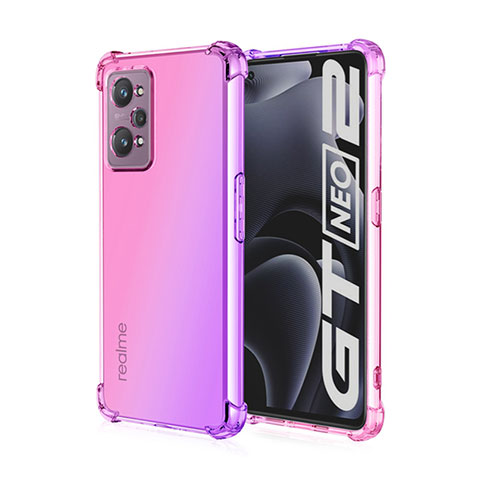 Realme GT Neo2 5G用極薄ソフトケース グラデーション 勾配色 クリア透明 Realme ローズレッド