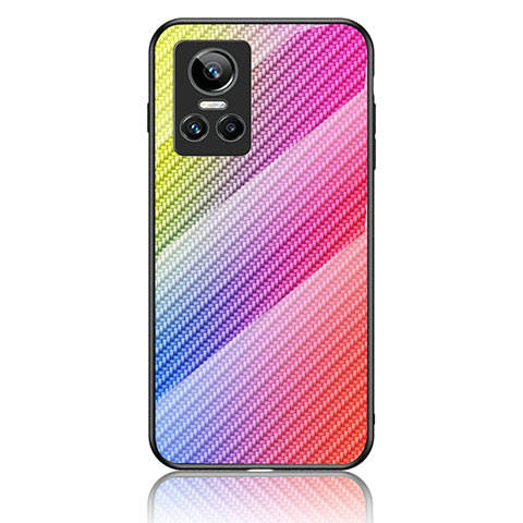 Realme GT Neo3 5G用ハイブリットバンパーケース プラスチック 鏡面 虹 グラデーション 勾配色 カバー LS2 Realme ピンク