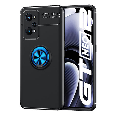 Realme GT2 5G用極薄ソフトケース シリコンケース 耐衝撃 全面保護 アンド指輪 マグネット式 バンパー SD2 Realme ネイビー・ブラック