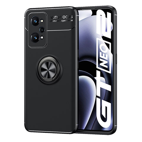 Realme GT2 5G用極薄ソフトケース シリコンケース 耐衝撃 全面保護 アンド指輪 マグネット式 バンパー SD2 Realme ブラック