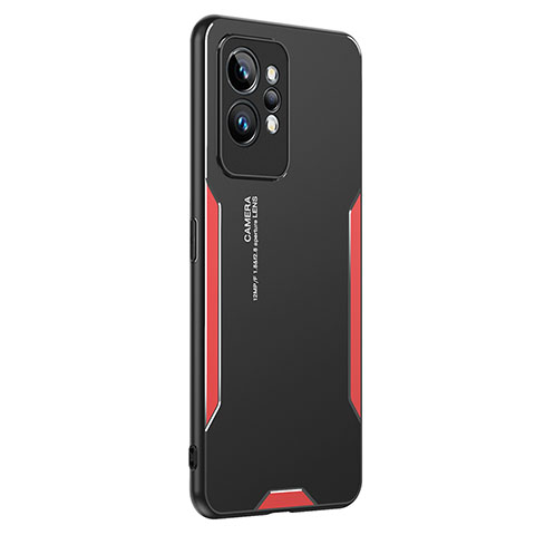 Realme GT2 Pro 5G用ケース 高級感 手触り良い アルミメタル 製の金属製 兼シリコン カバー PB2 Realme レッド