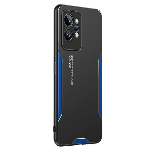 Realme GT2 Pro 5G用ケース 高級感 手触り良い アルミメタル 製の金属製 兼シリコン カバー PB2 Realme ネイビー