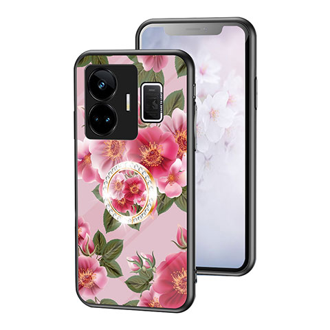 Realme GT3 5G用ハイブリットバンパーケース プラスチック 鏡面 花 カバー S01 Realme レッド