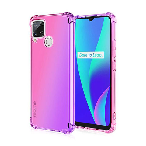 Realme Narzo 20用極薄ソフトケース グラデーション 勾配色 クリア透明 Realme ローズレッド