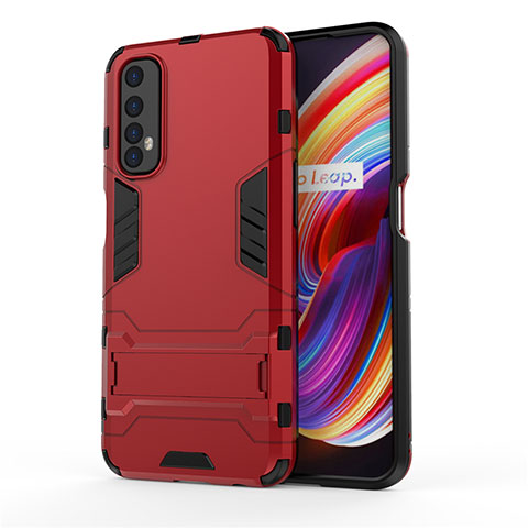 Realme Narzo 20 Pro用ハイブリットバンパーケース スタンド プラスチック 兼シリコーン カバー Realme レッド