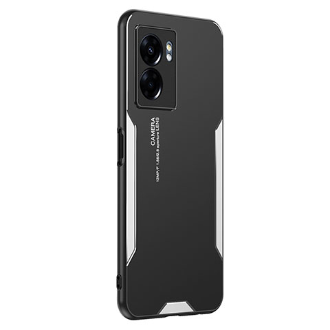 Realme Narzo 50 5G用ケース 高級感 手触り良い アルミメタル 製の金属製 兼シリコン カバー Realme シルバー