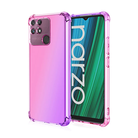 Realme Narzo 50A用極薄ソフトケース グラデーション 勾配色 クリア透明 Realme ローズレッド