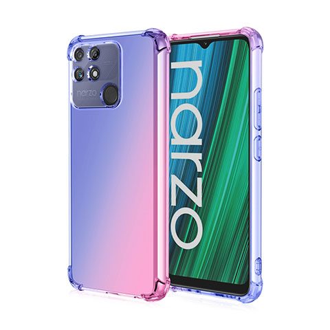 Realme Narzo 50A用極薄ソフトケース グラデーション 勾配色 クリア透明 Realme ネイビー