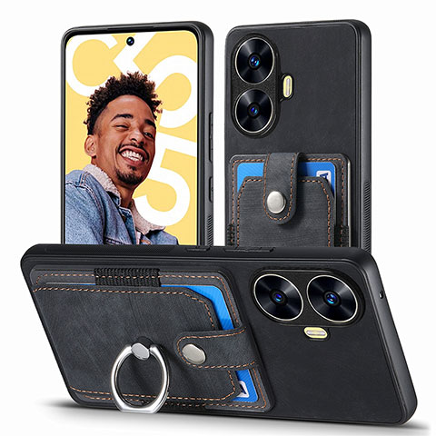 Realme Narzo N55用シリコンケース ソフトタッチラバー レザー柄 カバー SD1 Realme ブラック