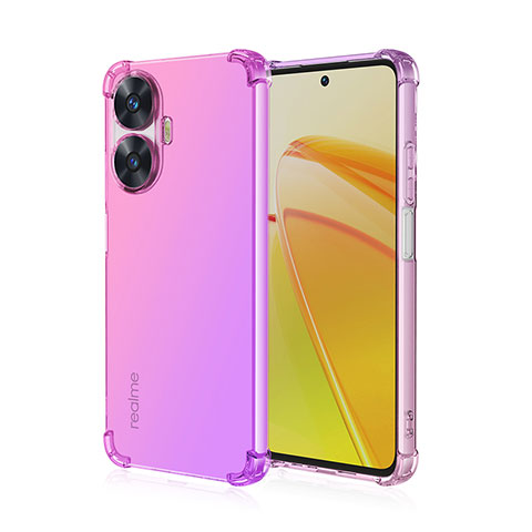 Realme Narzo N55用極薄ソフトケース グラデーション 勾配色 クリア透明 Realme ローズレッド