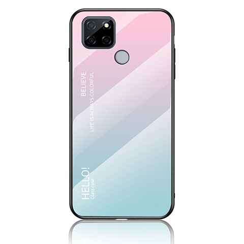 Realme Q2i 5G用ハイブリットバンパーケース プラスチック 鏡面 虹 グラデーション 勾配色 カバー LS1 Realme シアン