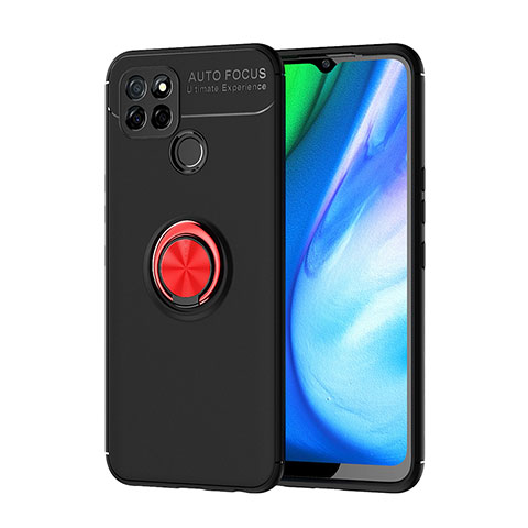 Realme Q2i 5G用極薄ソフトケース シリコンケース 耐衝撃 全面保護 アンド指輪 マグネット式 バンパー SD1 Realme レッド・ブラック