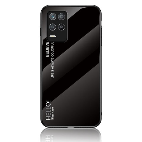 Realme Q3 5G用ハイブリットバンパーケース プラスチック 鏡面 虹 グラデーション 勾配色 カバー LS1 Realme ブラック
