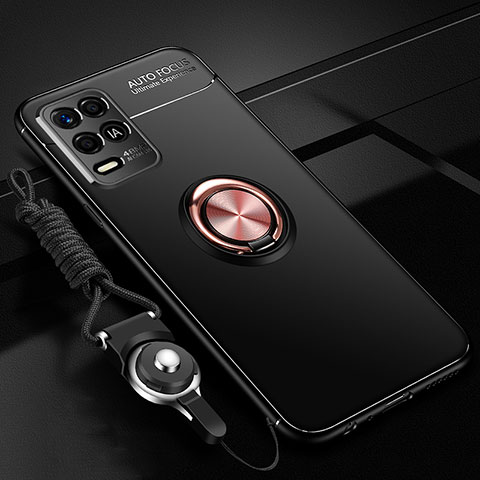 Realme Q3 5G用極薄ソフトケース シリコンケース 耐衝撃 全面保護 アンド指輪 マグネット式 バンパー SD3 Realme ゴールド・ブラック
