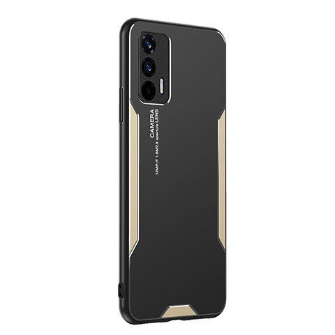 Realme Q3 Pro 5G用ケース 高級感 手触り良い アルミメタル 製の金属製 兼シリコン カバー PB2 Realme ゴールド