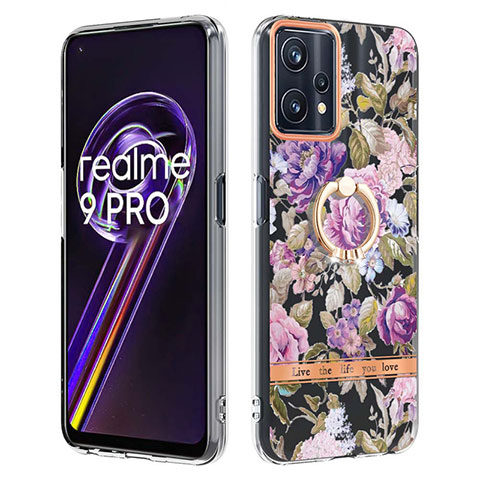 Realme Q5 5G用シリコンケース ソフトタッチラバー バタフライ パターン カバー アンド指輪 Y06B Realme ラベンダー