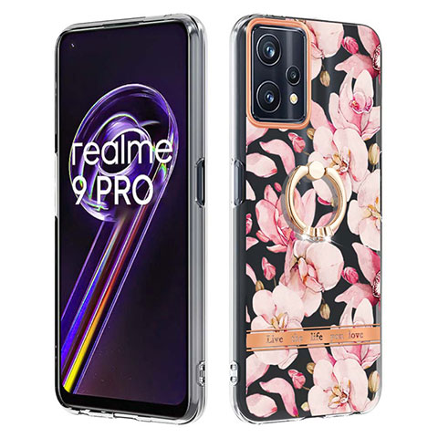 Realme Q5 5G用シリコンケース ソフトタッチラバー バタフライ パターン カバー アンド指輪 Y06B Realme ピンク