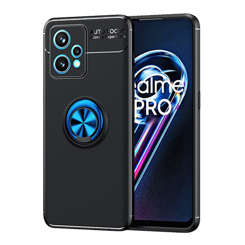 Realme Q5 5G用極薄ソフトケース シリコンケース 耐衝撃 全面保護 アンド指輪 マグネット式 バンパー SD2 Realme ネイビー・ブラック