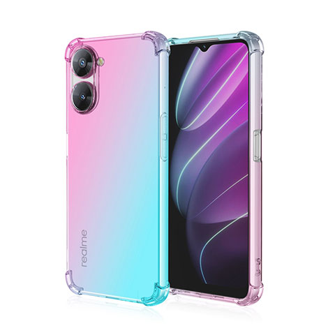 Realme Q5x 5G用極薄ソフトケース グラデーション 勾配色 クリア透明 Realme シアン