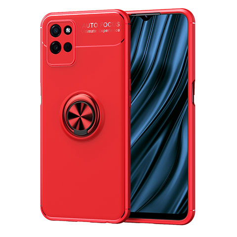 Realme V11 5G用極薄ソフトケース シリコンケース 耐衝撃 全面保護 アンド指輪 マグネット式 バンパー SD2 Realme レッド