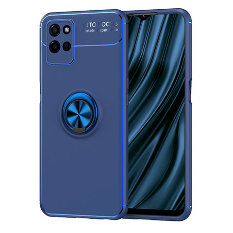 Realme V11 5G用極薄ソフトケース シリコンケース 耐衝撃 全面保護 アンド指輪 マグネット式 バンパー SD2 Realme ネイビー