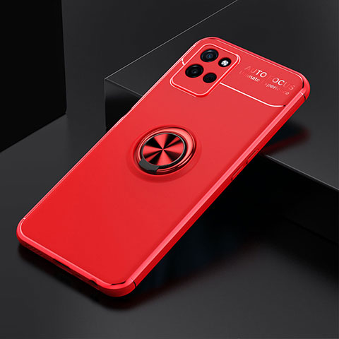 Realme V11 5G用極薄ソフトケース シリコンケース 耐衝撃 全面保護 アンド指輪 マグネット式 バンパー SD1 Realme レッド