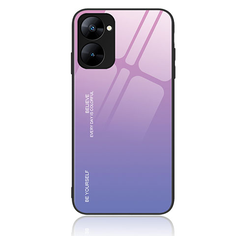 Realme V20 5G用ハイブリットバンパーケース プラスチック 鏡面 虹 グラデーション 勾配色 カバー JM2 Realme ラベンダー