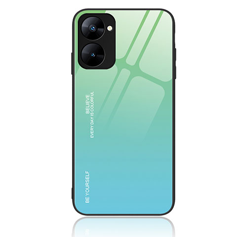 Realme V20 5G用ハイブリットバンパーケース プラスチック 鏡面 虹 グラデーション 勾配色 カバー JM2 Realme グリーン