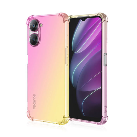 Realme V30 5G用極薄ソフトケース グラデーション 勾配色 クリア透明 Realme ピンク