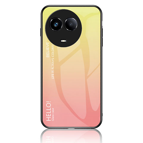 Realme V50 5G用ハイブリットバンパーケース プラスチック 鏡面 虹 グラデーション 勾配色 カバー LS1 Realme イエロー