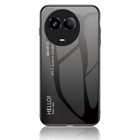 Realme V50 5G用ハイブリットバンパーケース プラスチック 鏡面 虹 グラデーション 勾配色 カバー LS1 Realme ダークグレー