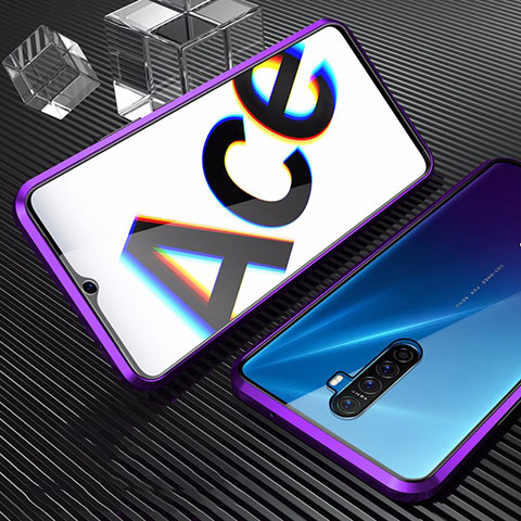 Realme X2 Pro用ケース 高級感 手触り良い アルミメタル 製の金属製 360度 フルカバーバンパー 鏡面 カバー M07 Realme パープル