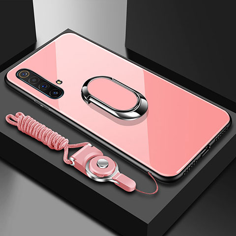 Realme X50m 5G用ハイブリットバンパーケース プラスチック 鏡面 カバー アンド指輪 マグネット式 Realme ピンク