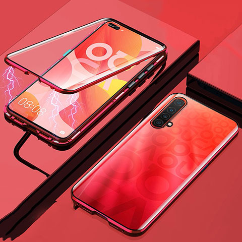 Realme X50t 5G用ケース 高級感 手触り良い アルミメタル 製の金属製 360度 フルカバーバンパー 鏡面 カバー Realme レッド