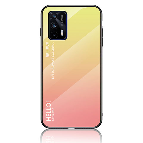 Realme X7 Max 5G用ハイブリットバンパーケース プラスチック 鏡面 虹 グラデーション 勾配色 カバー LS1 Realme イエロー