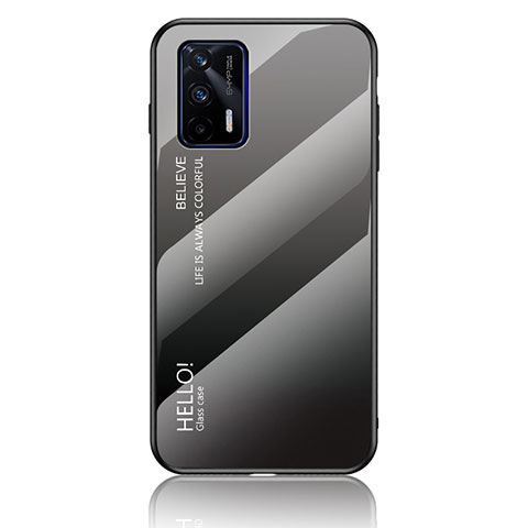 Realme X7 Max 5G用ハイブリットバンパーケース プラスチック 鏡面 虹 グラデーション 勾配色 カバー LS1 Realme ダークグレー