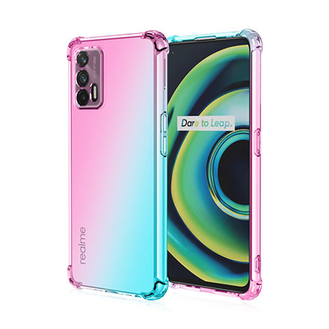 Realme X7 Max 5G用極薄ソフトケース グラデーション 勾配色 クリア透明 Realme シアン